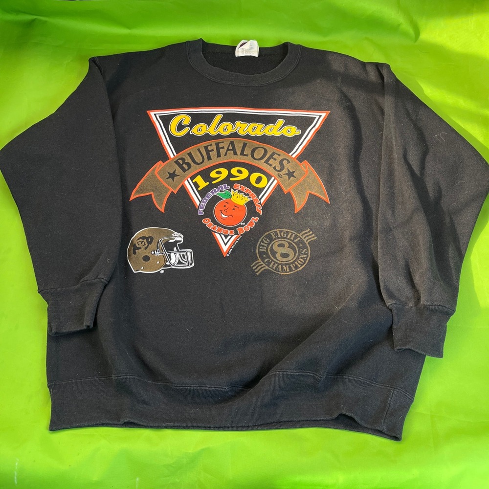 Vintage Nutmeg Mills Colorado Buffaloes 1990 Orange Bowl Sweatshirt Black XL USA